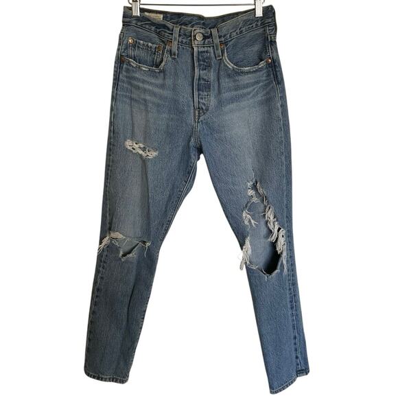 Levi’s 501 Super Ripped Medium Wash Straight Leg Mid Rise Women’s Jeans Size 27 - Picture 11 of 11